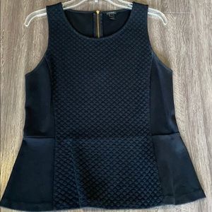 J Crew Black peplum top with raised polka dots